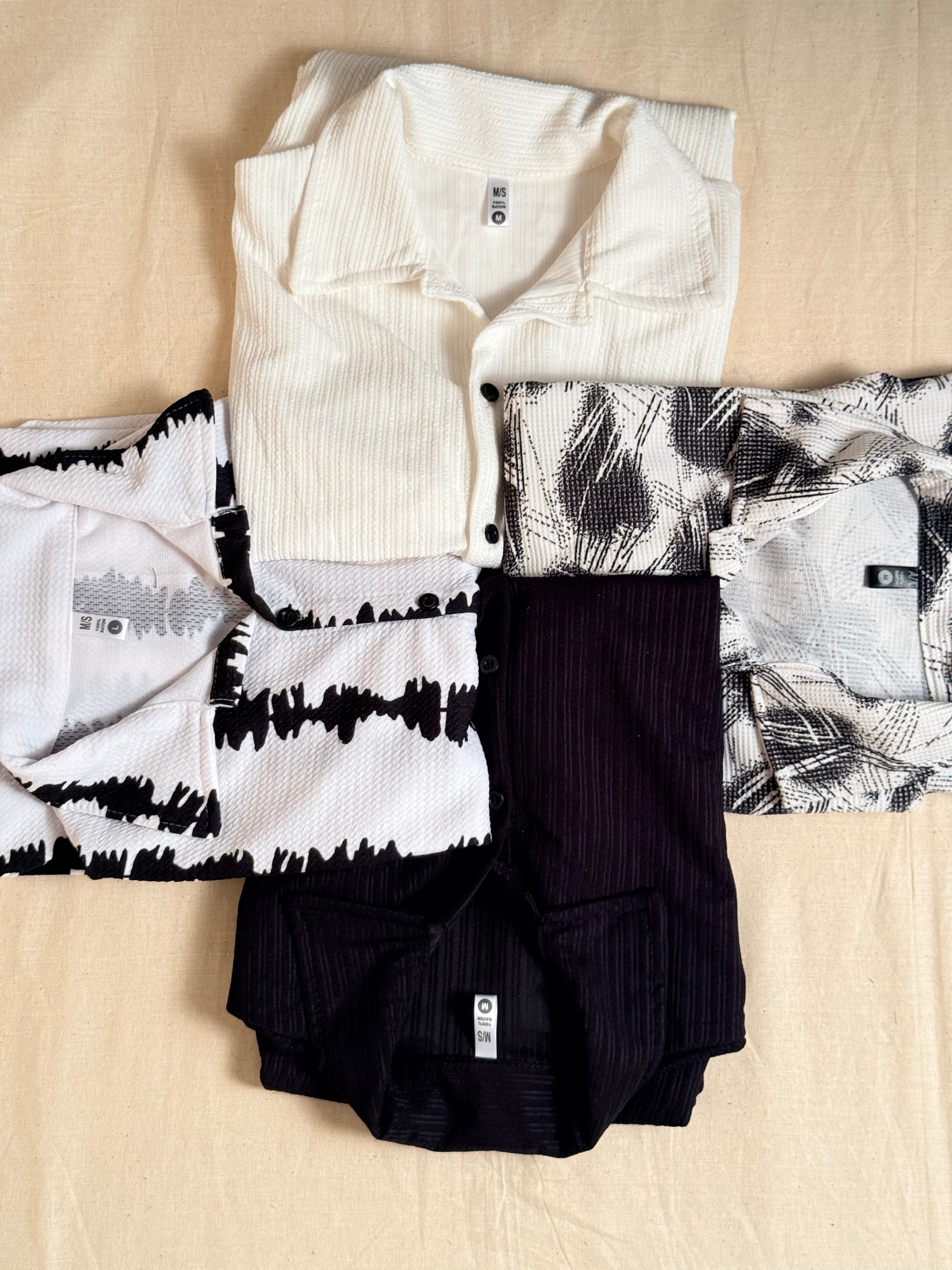 Larvexis Premium Shirts – Black, White & Printed Designs (Pack of 4)