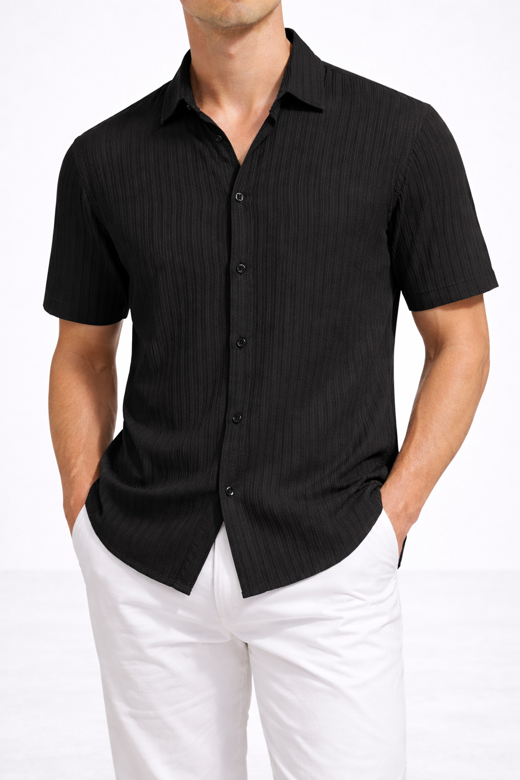 Larvexis Premium Textured Black Shirt – Modern Classic Fit