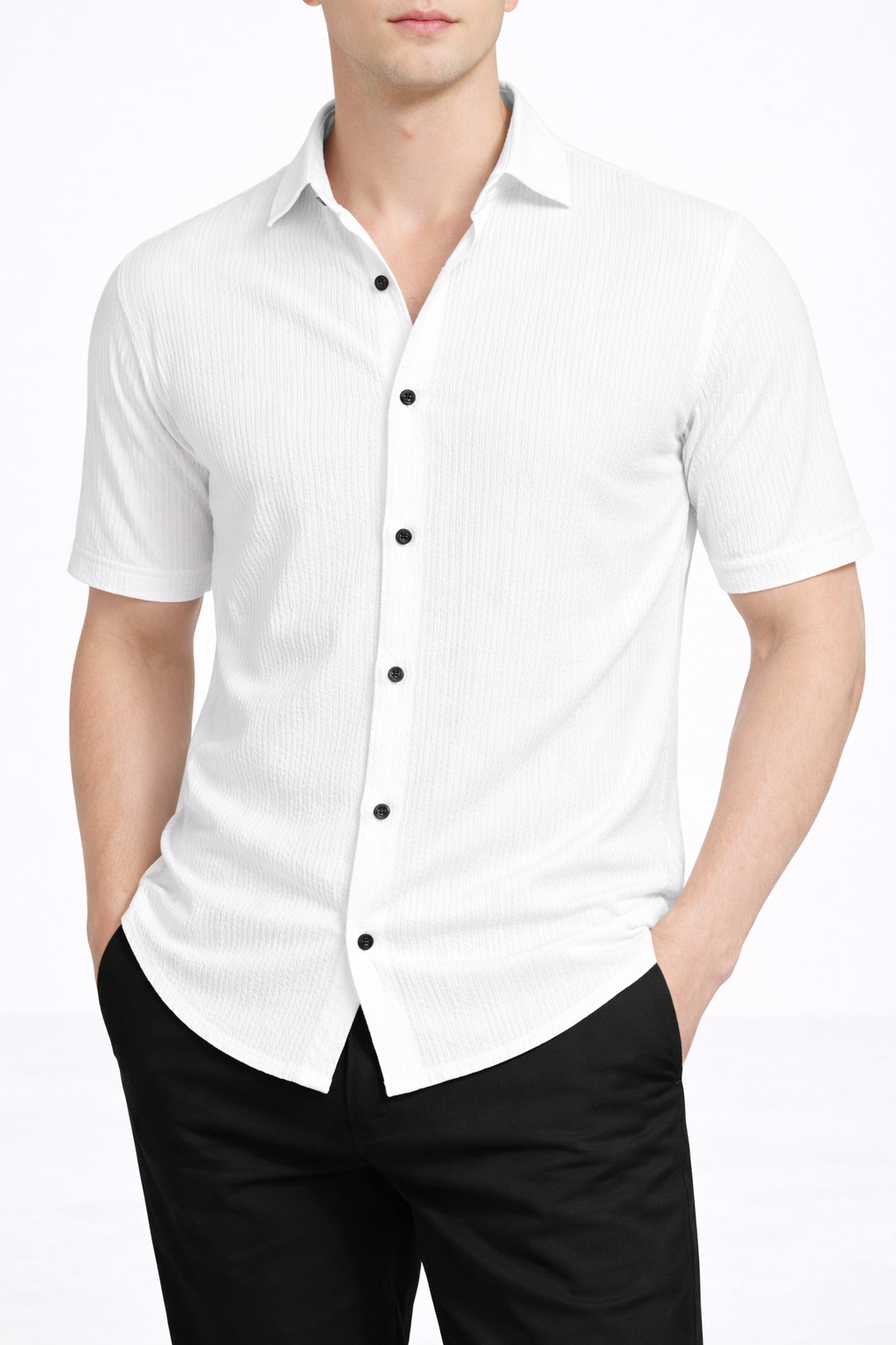 Larvexis Premium Textured White Shirt – Modern Elegance with Comfort Fit
