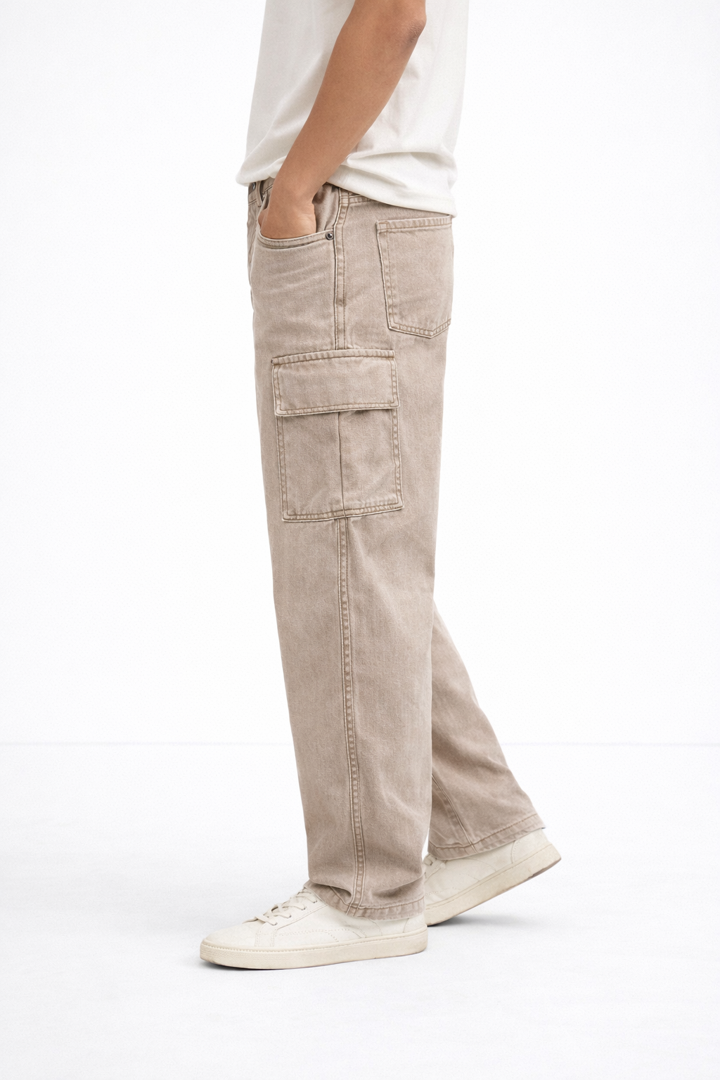 Larvexis Men’s Cargo Jeans – Beige Comfort Fit