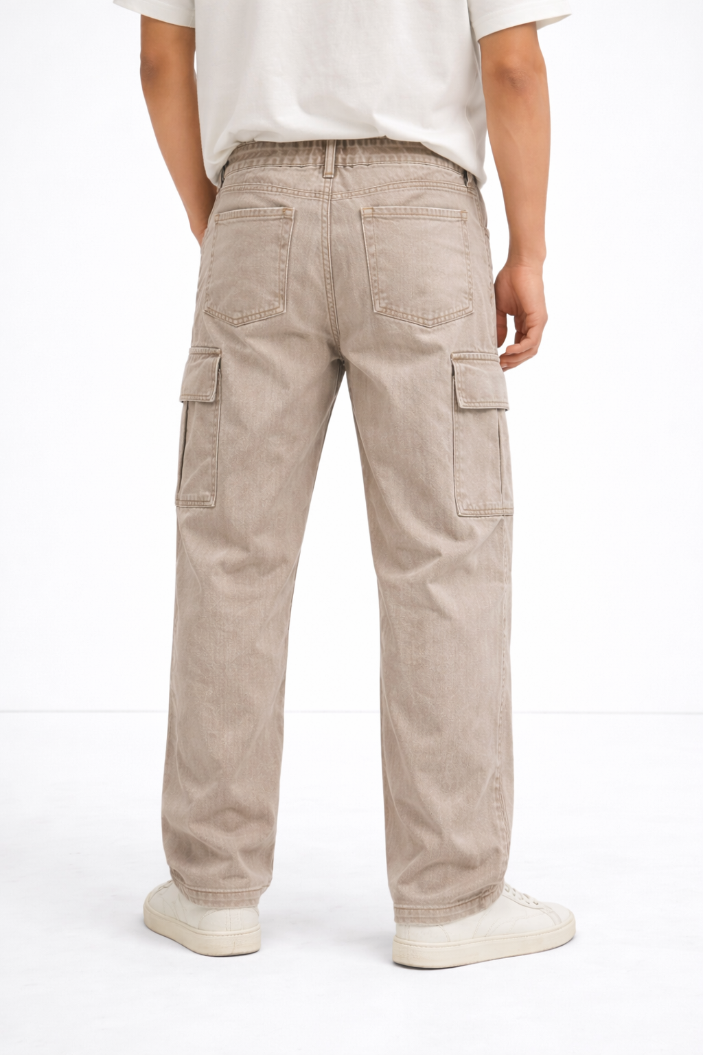 Larvexis Men’s Cargo Jeans – Beige Comfort Fit