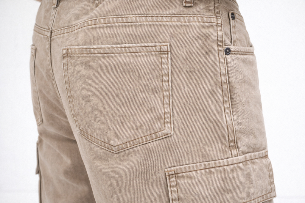 Larvexis Men’s Cargo Jeans – Beige Comfort Fit