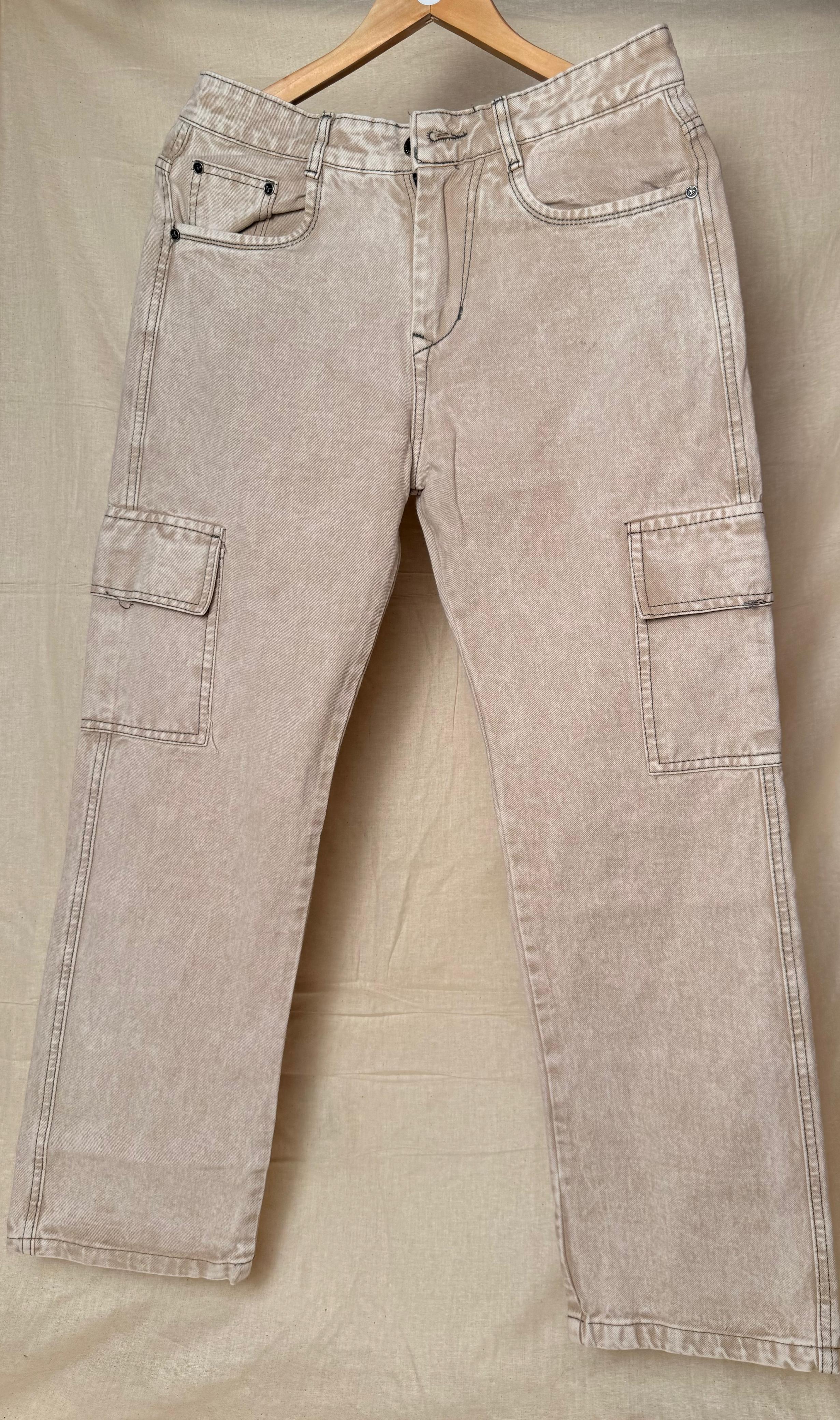 Larvexis Men’s Cargo Jeans – Beige Comfort Fit