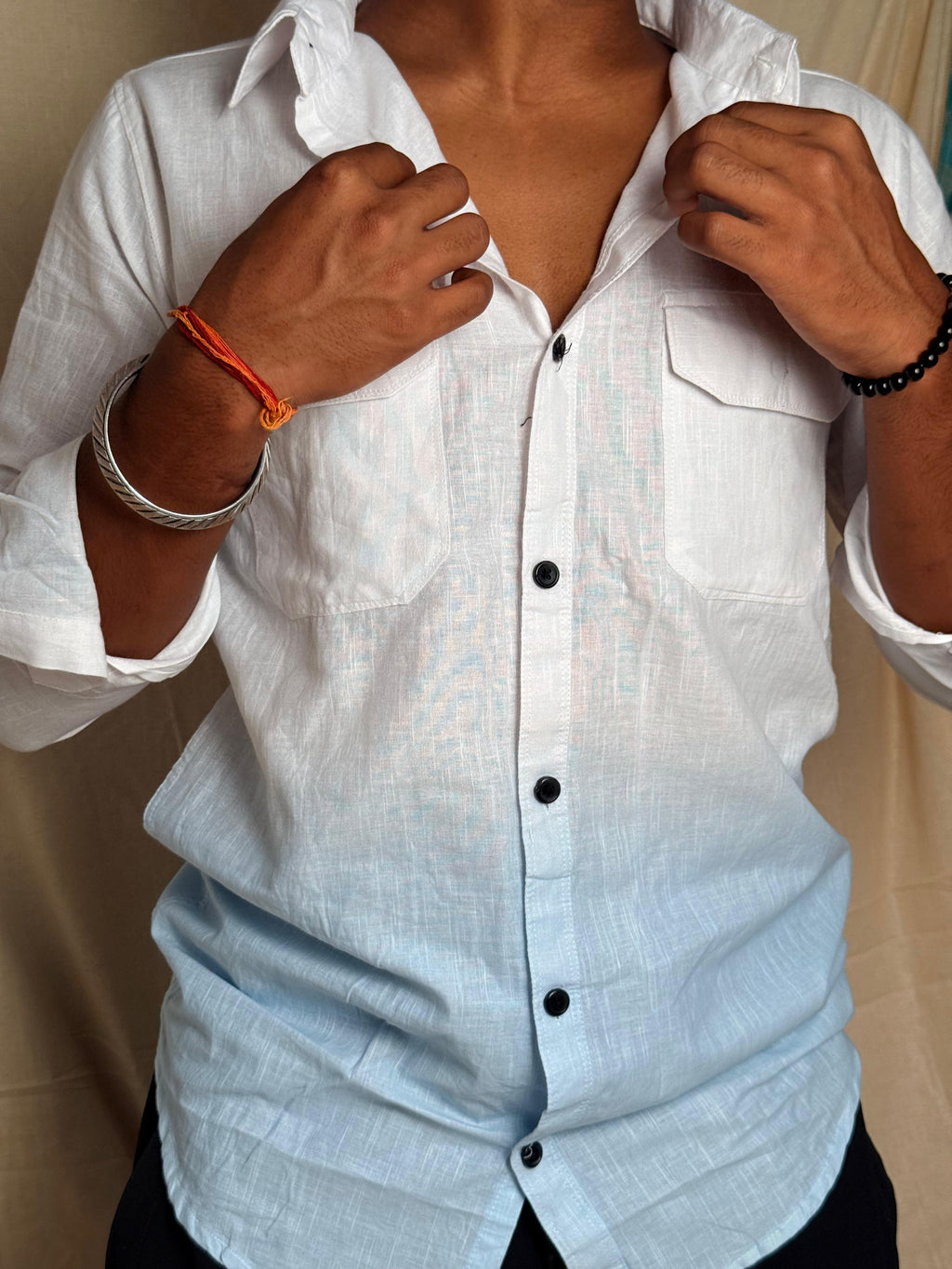 Larvexis Men’s White & Blue Textured Nilan Shirt | Premium Smart Casual Wear