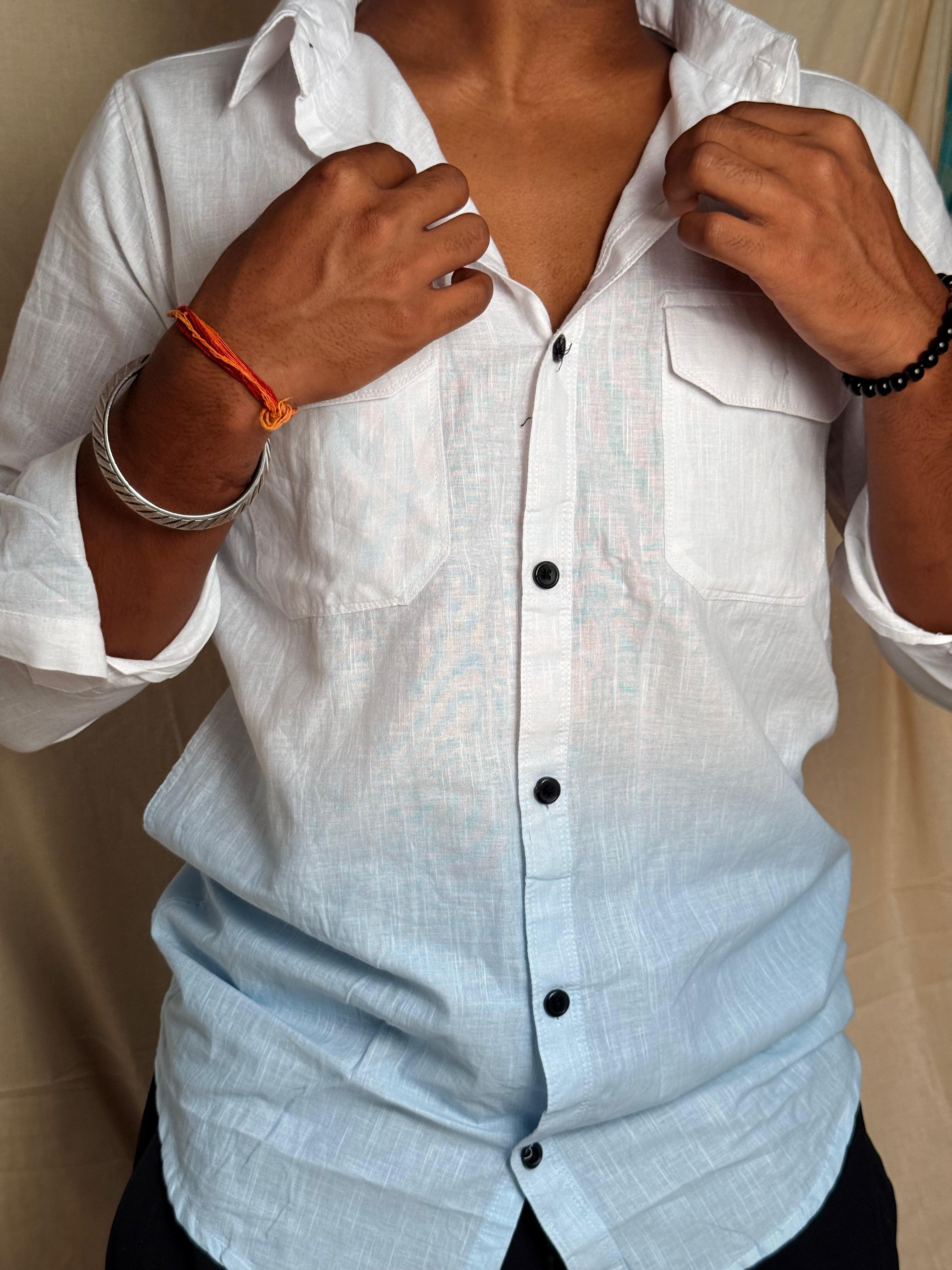 Larvexis Men’s White & Blue Textured Nilan Shirt | Premium Smart Casual Wear