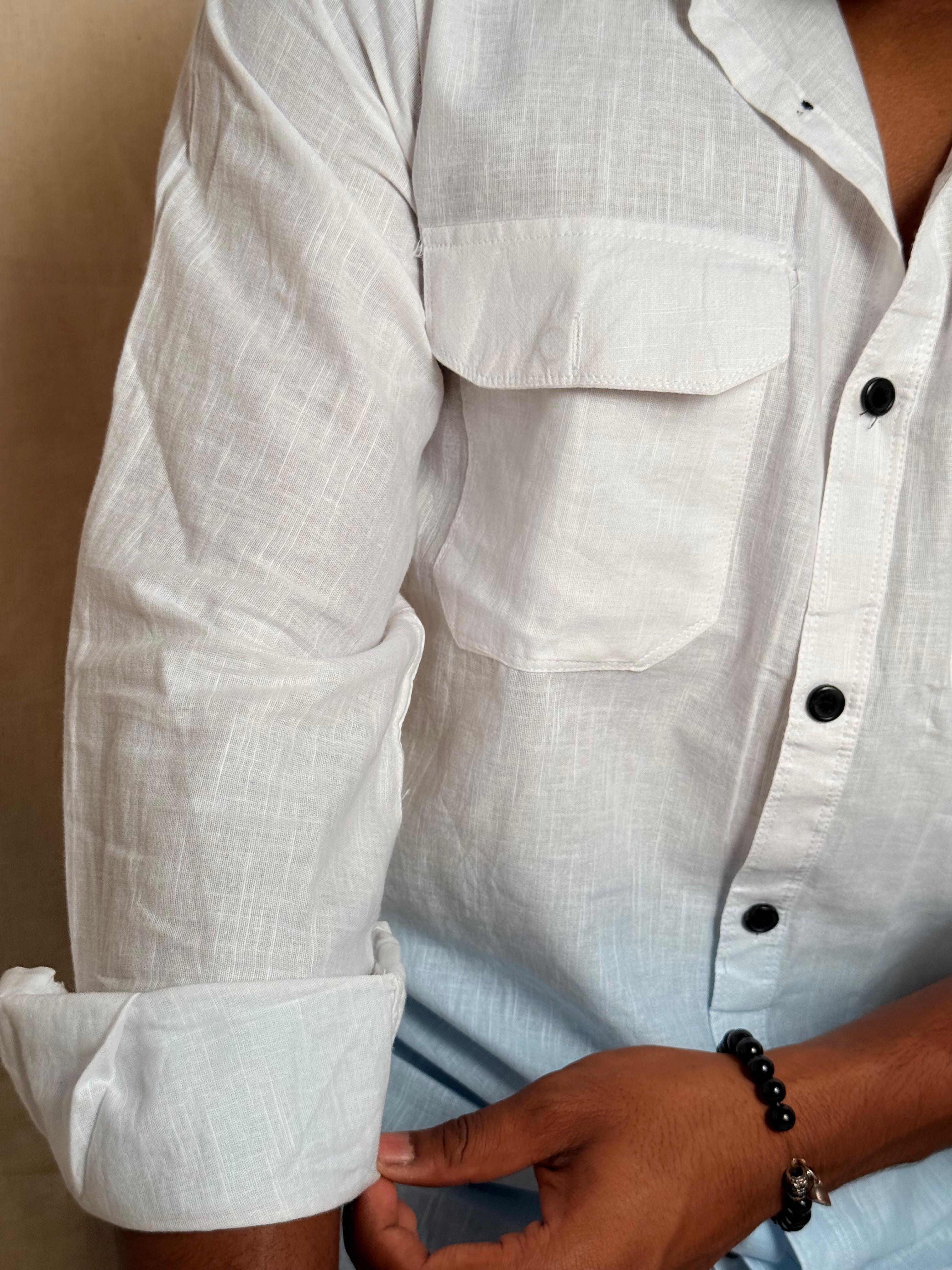 Larvexis Men’s White & Blue Textured Nilan Shirt | Premium Smart Casual Wear